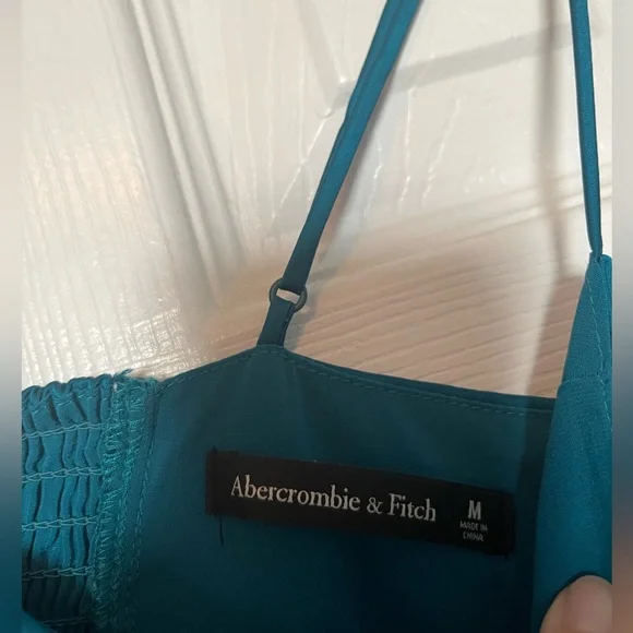 A&F satin high slit midi dress spaghetti strap Camille M party holiday teal - Picture 9 of 11